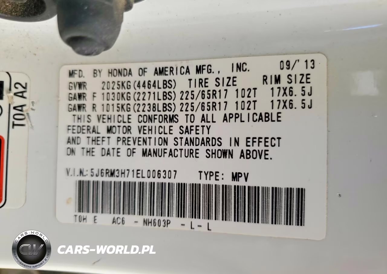 2014 Honda Cr-V Exl VIN:5J6RM3H71EL006307 - 13
