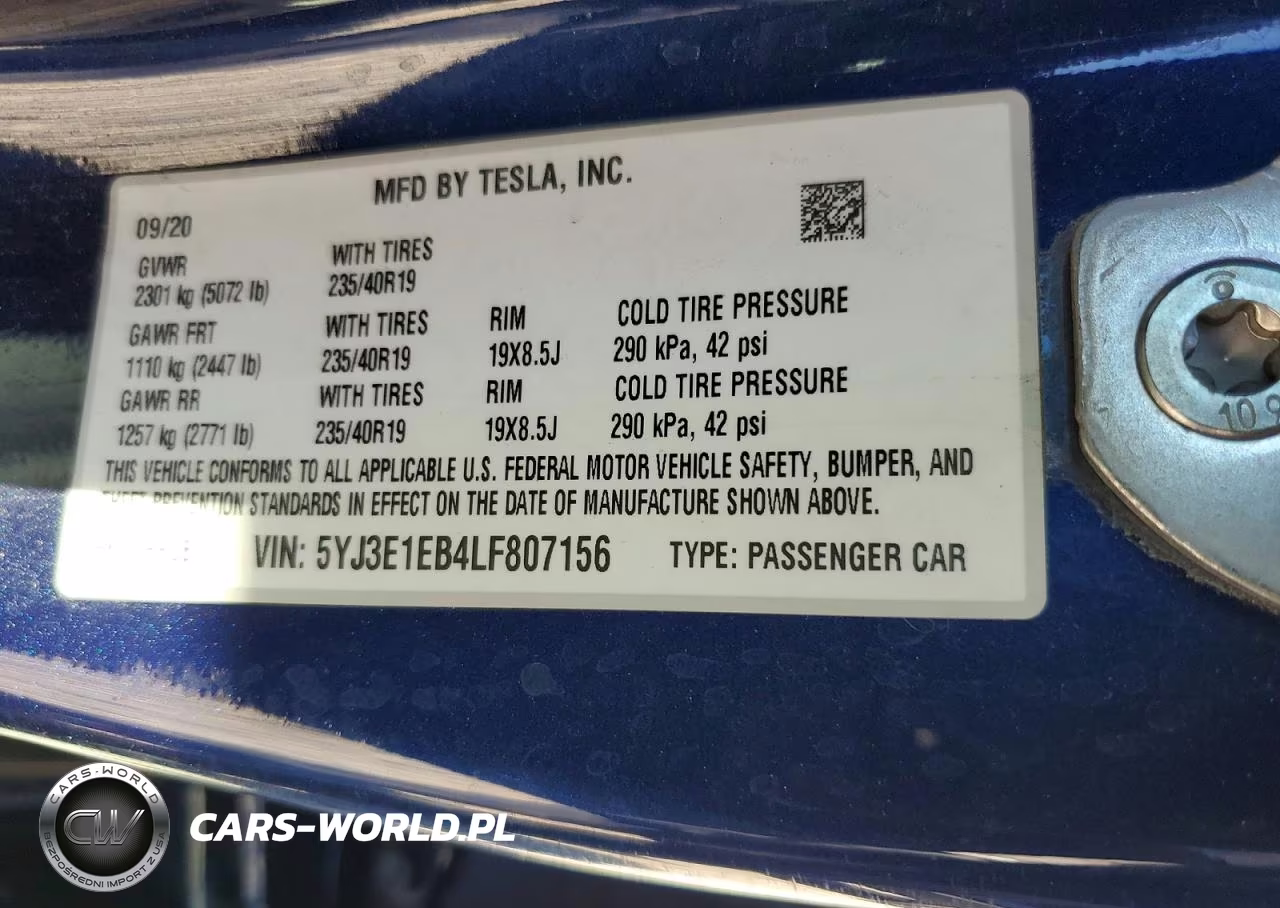 2020 Tesla Model 3 VIN:5YJ3E1EB4LF807156 - 12