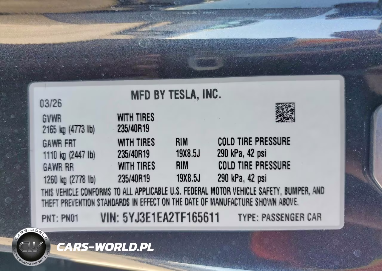 2026 Tesla Model 3 VIN:5YJ3E1EA2TF165611 - 13