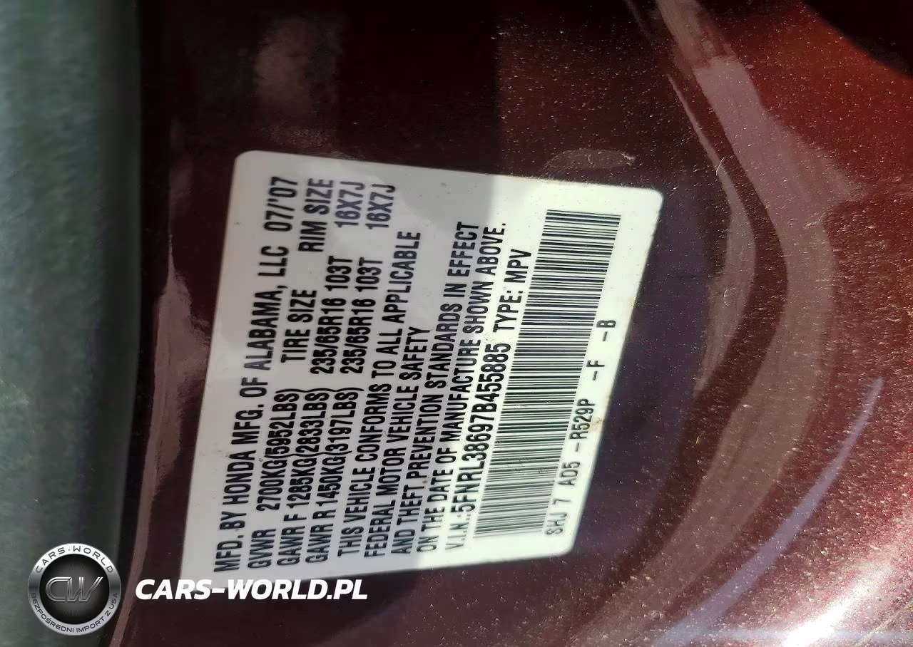 2007 Honda Odyssey VIN:5FNRL38697B455885 - 13