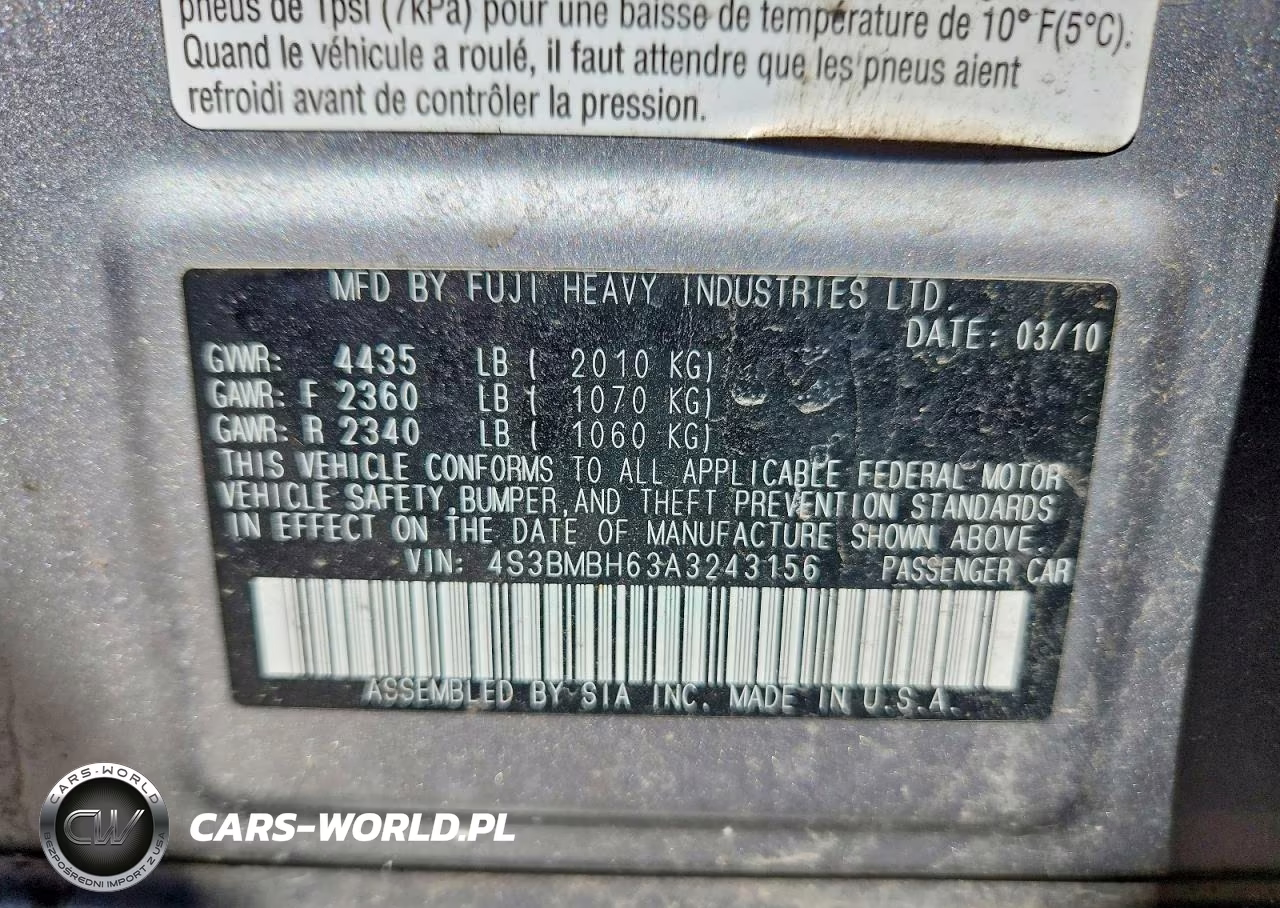2010 Subaru Legacy 2.5I Premium VIN:4S3BMBH63A3243156 - 13