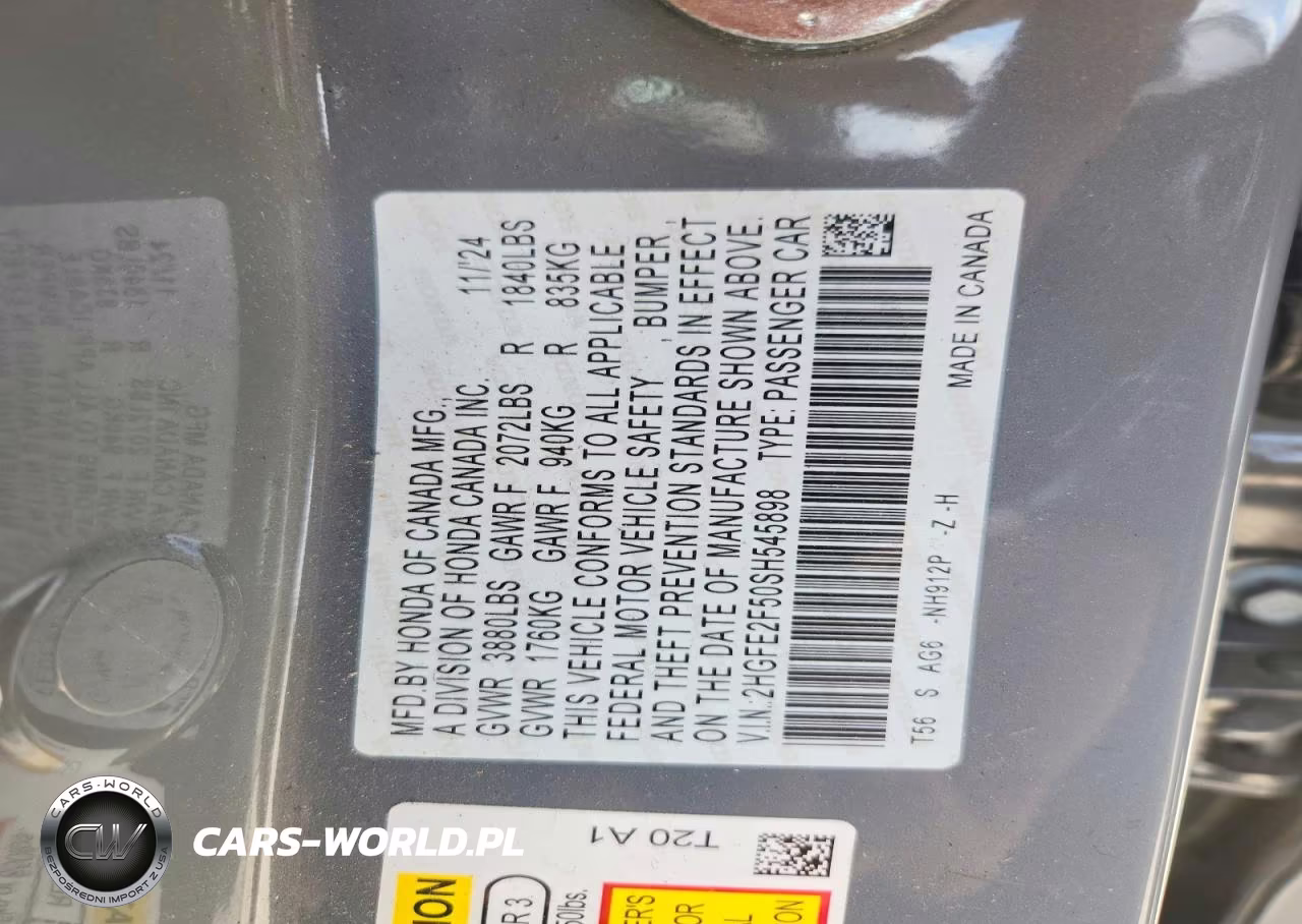 2025 Honda Civic Sport VIN:2HGFE2F50SH545898 - 13