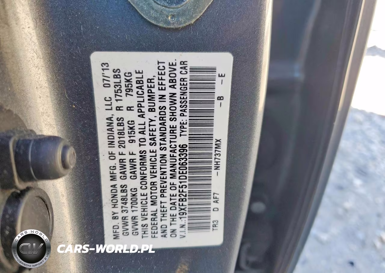 2013 Honda Civic Lx VIN:19XFB2F51DE063396 - 13