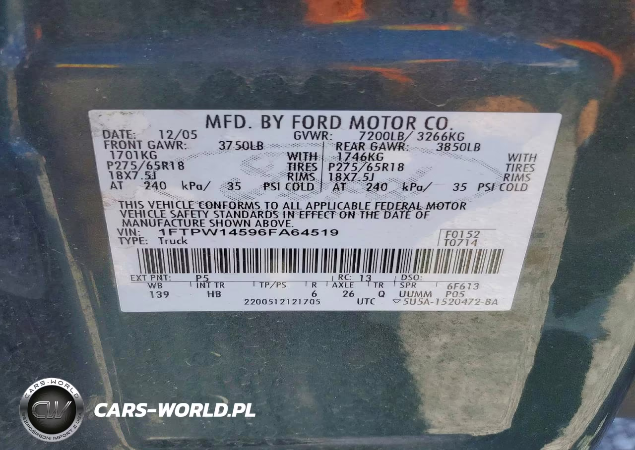 2006 Ford F150 Supercrew VIN:1FTPW14596FA64519 - 12
