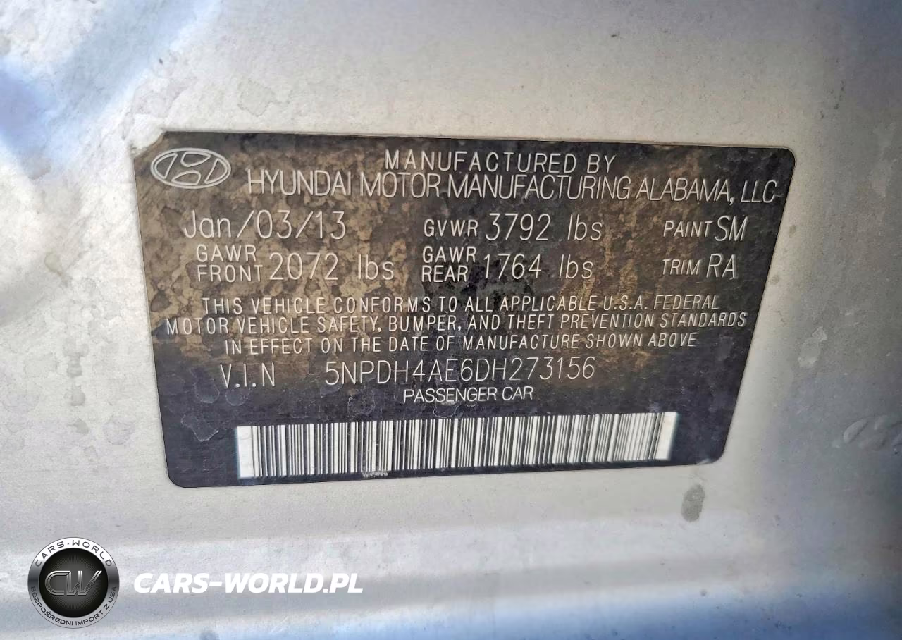 2013 Hyundai Elantra Limited VIN:5NPDH4AE6DH273156 - 12