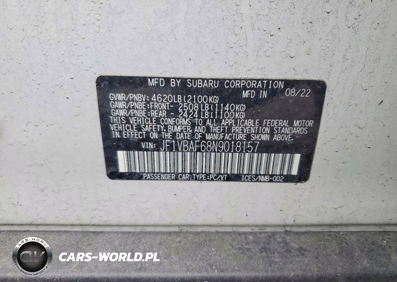 2022 Subaru Wrx VIN:JF1VBAF68N9018157 - 12