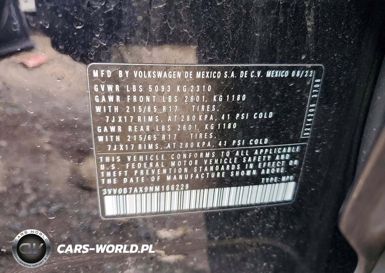 2022 Volkswagen Tiguan S VIN:3VV0B7AX9NM166229 - 13
