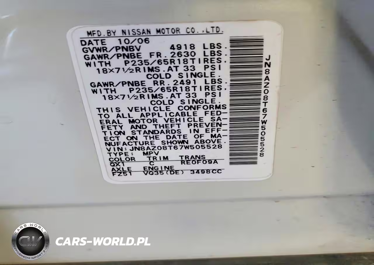 2007 Nissan Murano S VIN:JN8AZ08T67W505528 - 14