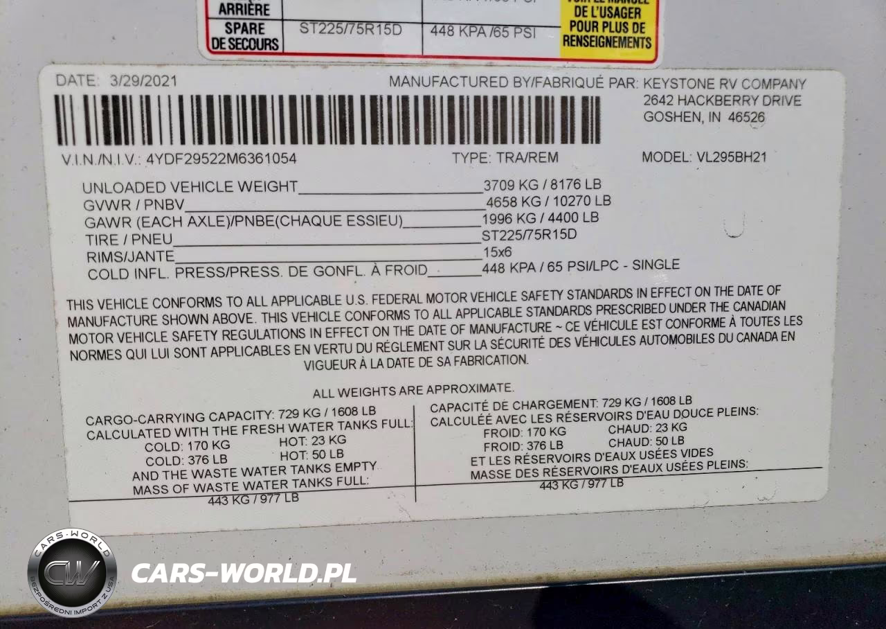 2021 Keystone Volante Camper VIN:4YDF29522M6361054 - 10