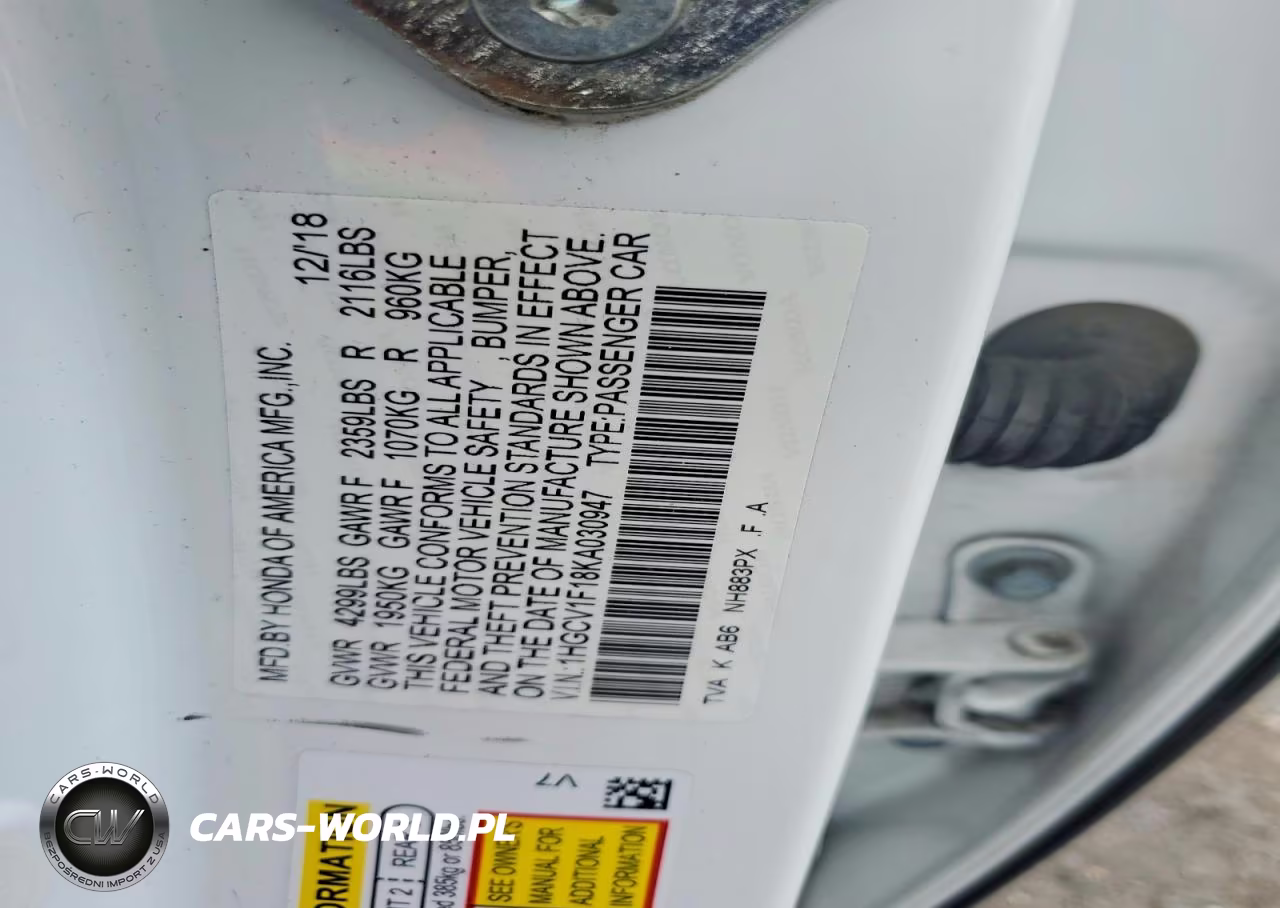 2019 Honda Accord Lx VIN:1HGCV1F18KA030947 - 12