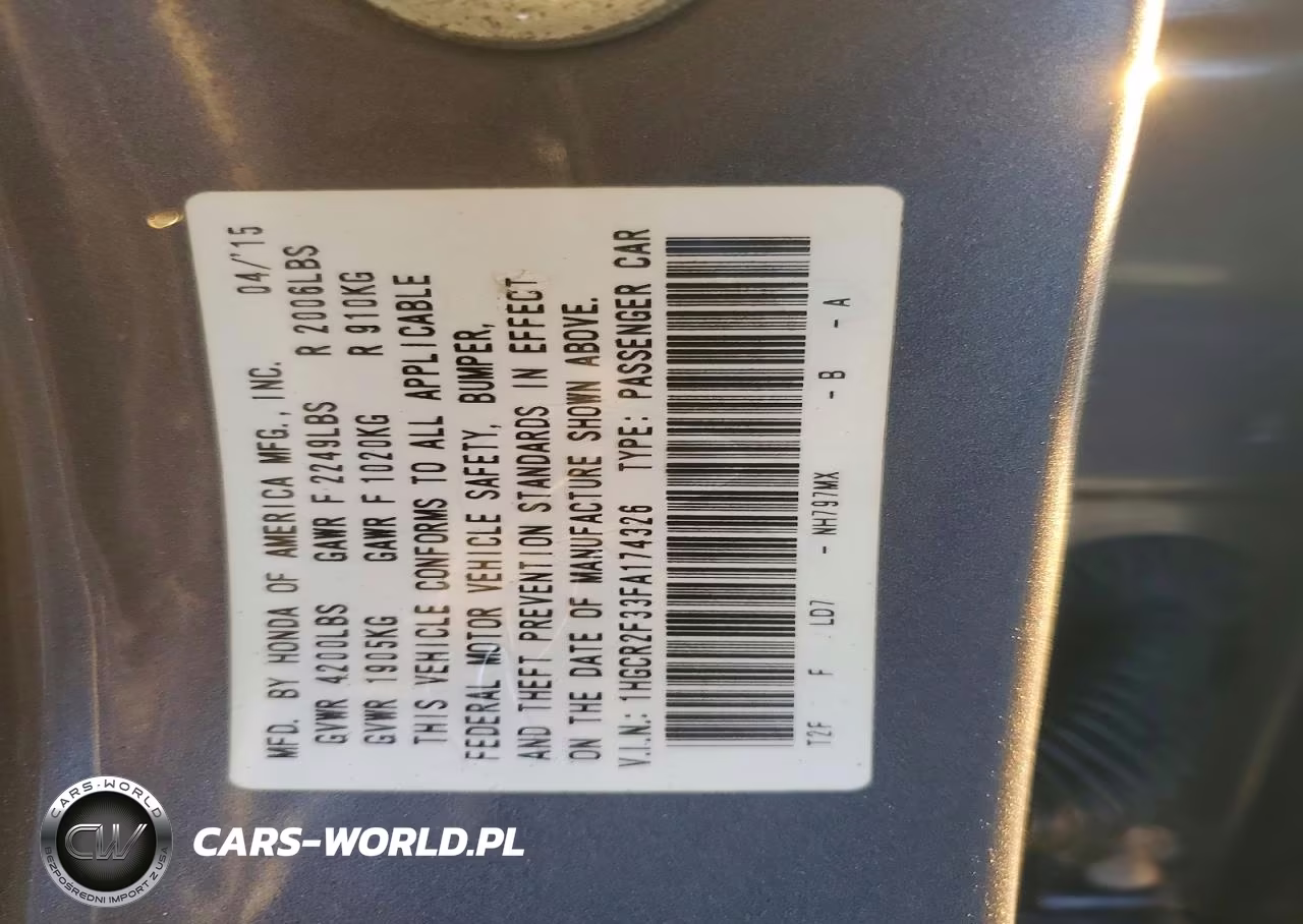 2015 Honda Accord Lx VIN:1HGCR2F33FA174326 - 13