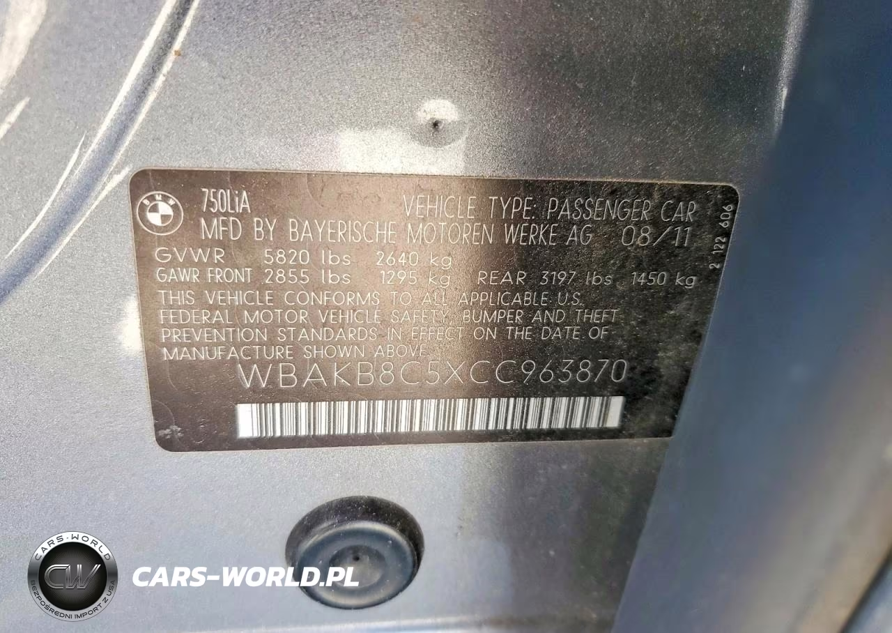 2012 BMW 750 Li VIN:WBAKB8C5XCC963870 - 12