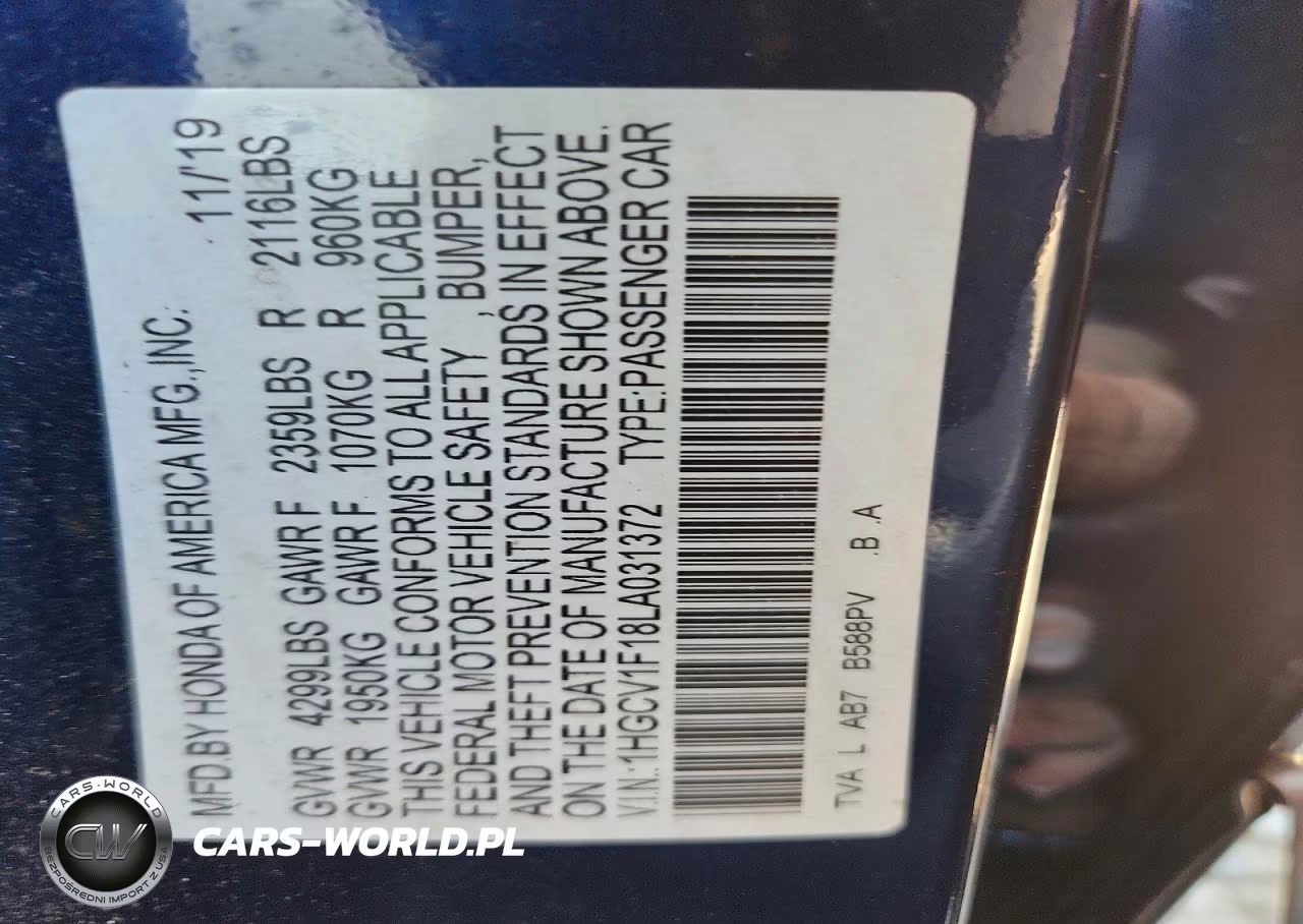 2020 Honda Accord Lx VIN:1HGCV1F18LA031372 - 12