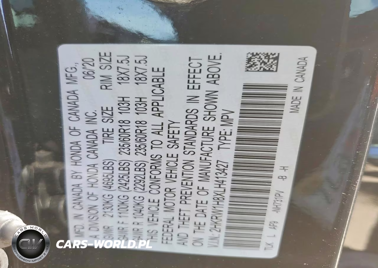 2020 Honda Cr-V Exl VIN:2HKRW1H8XLH413427 - 13