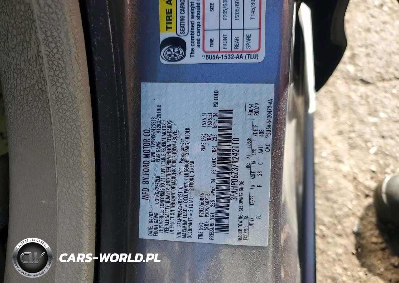 2007 Ford Fusion S VIN:3FAHP06Z37R242110 - 12
