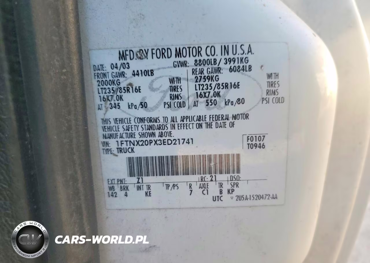 2003 Ford F250 Super Duty VIN:1FTNX20PX3ED21741 - 12