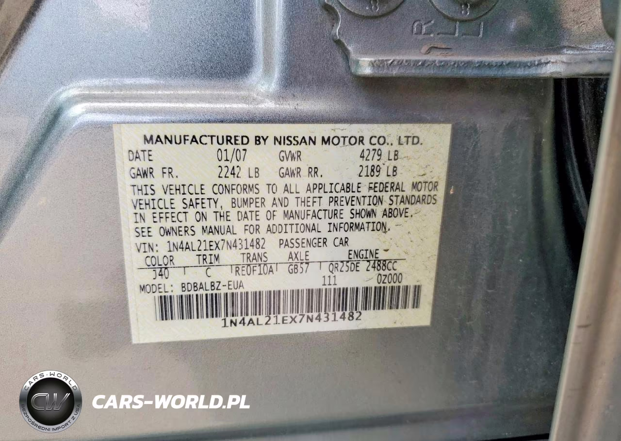 2007 Nissan Altima 2.5 VIN:1N4AL21EX7N431482 - 12