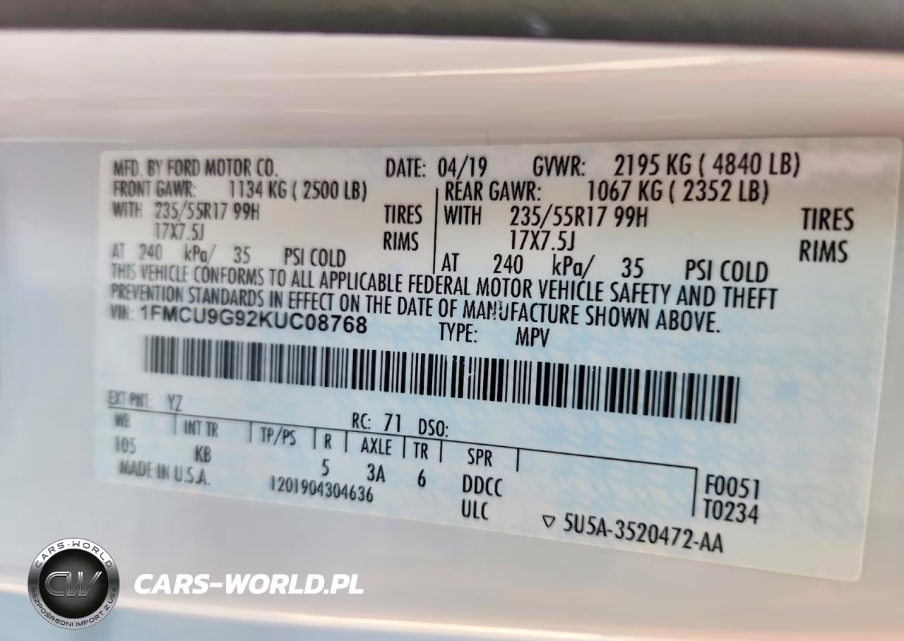 2019 Ford Escape Se VIN:1FMCU9G92KUC08768 - 14