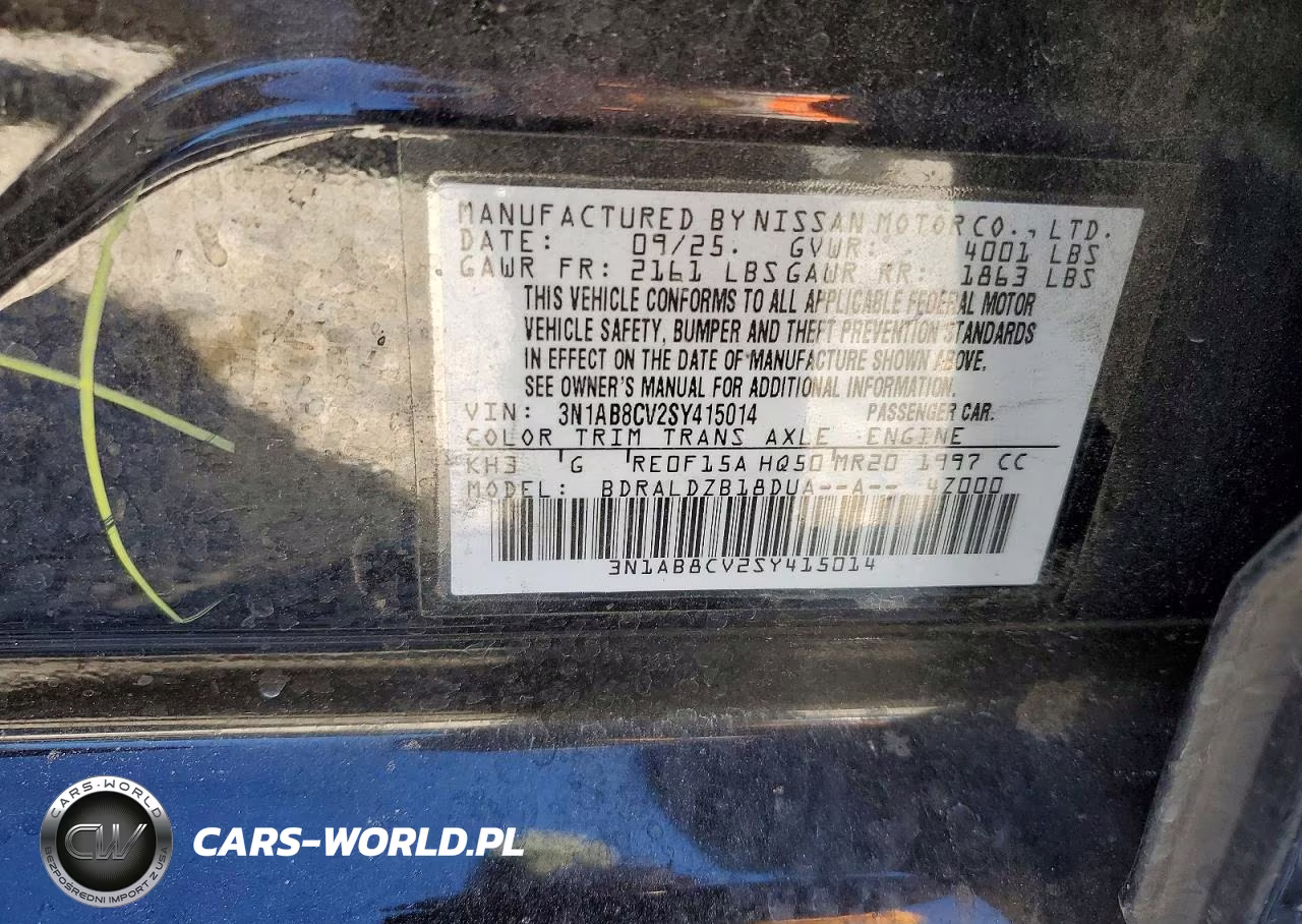 2025 Nissan Sentra Sv VIN:3N1AB8CV2SY415014 - 12