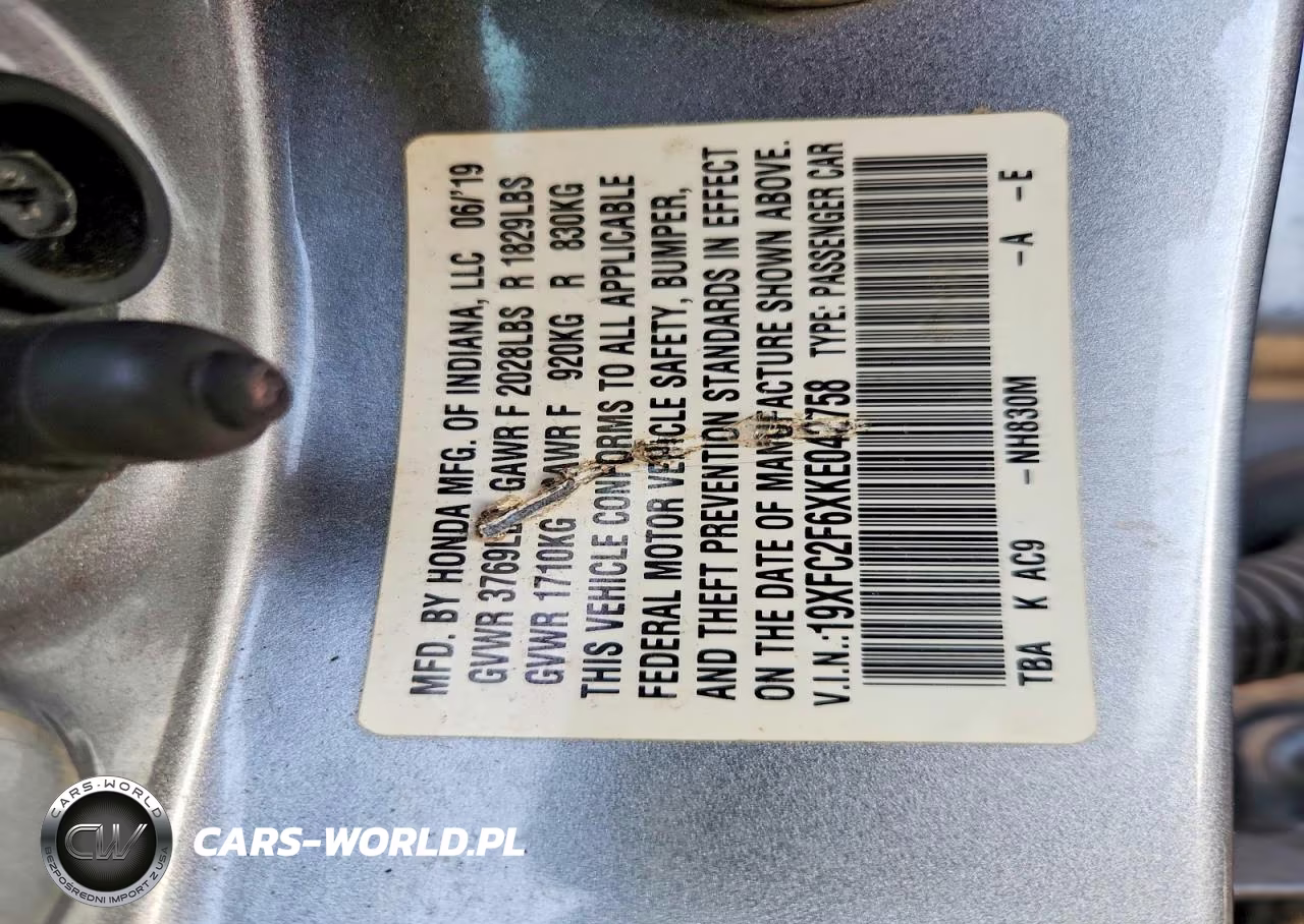 2019 Honda Civic Lx VIN:19XFC2F6XKE042758 - 12