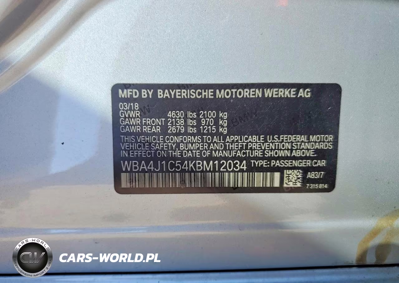 2019 BMW 430I Gran Coupe VIN:WBA4J1C54KBM12034 - 12