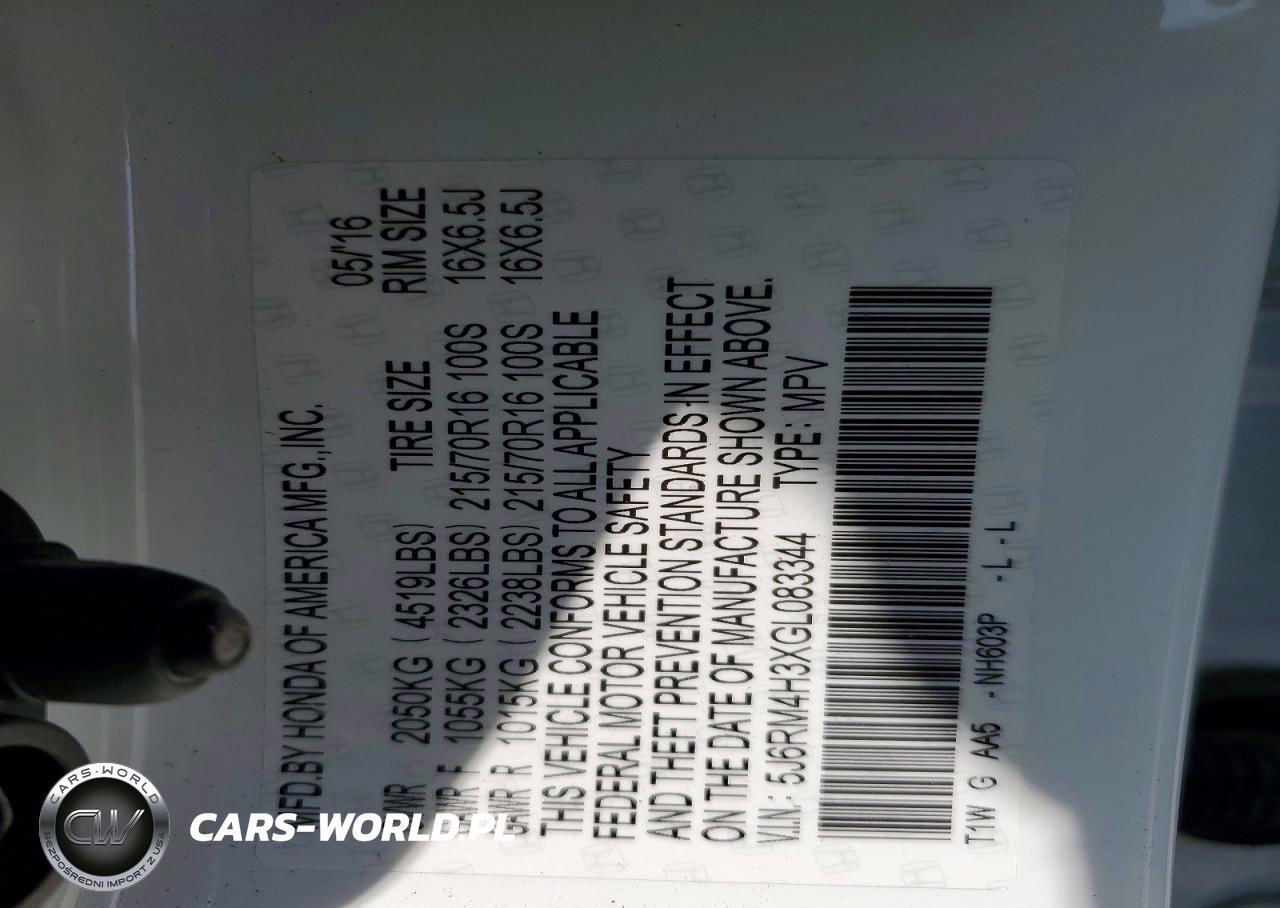 2016 Honda Crv VIN:5J6RM4H3XGL083344 - 13