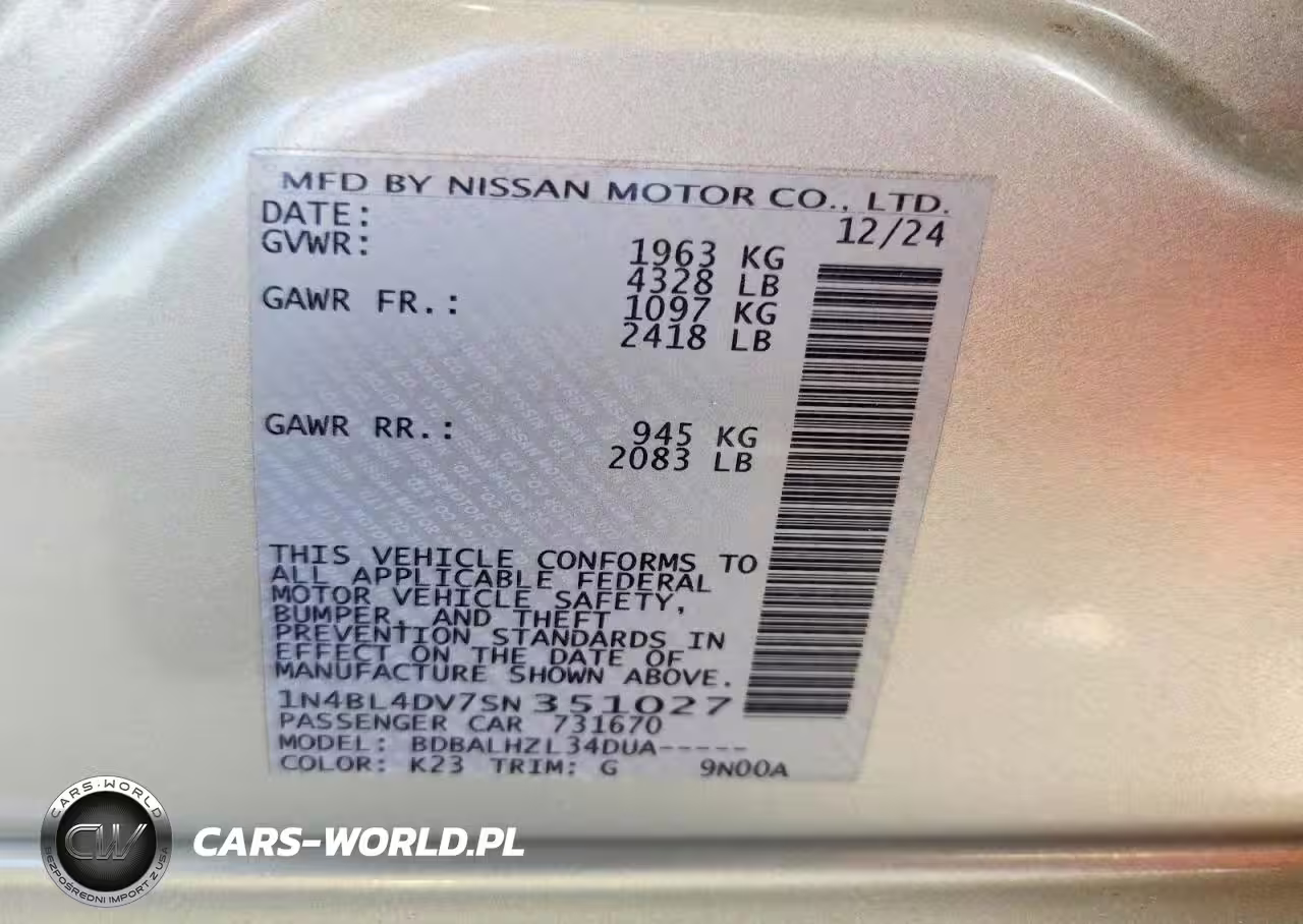 2025 Nissan Altima 2.5 Sv VIN:1N4BL4DV7SN351027 - 12