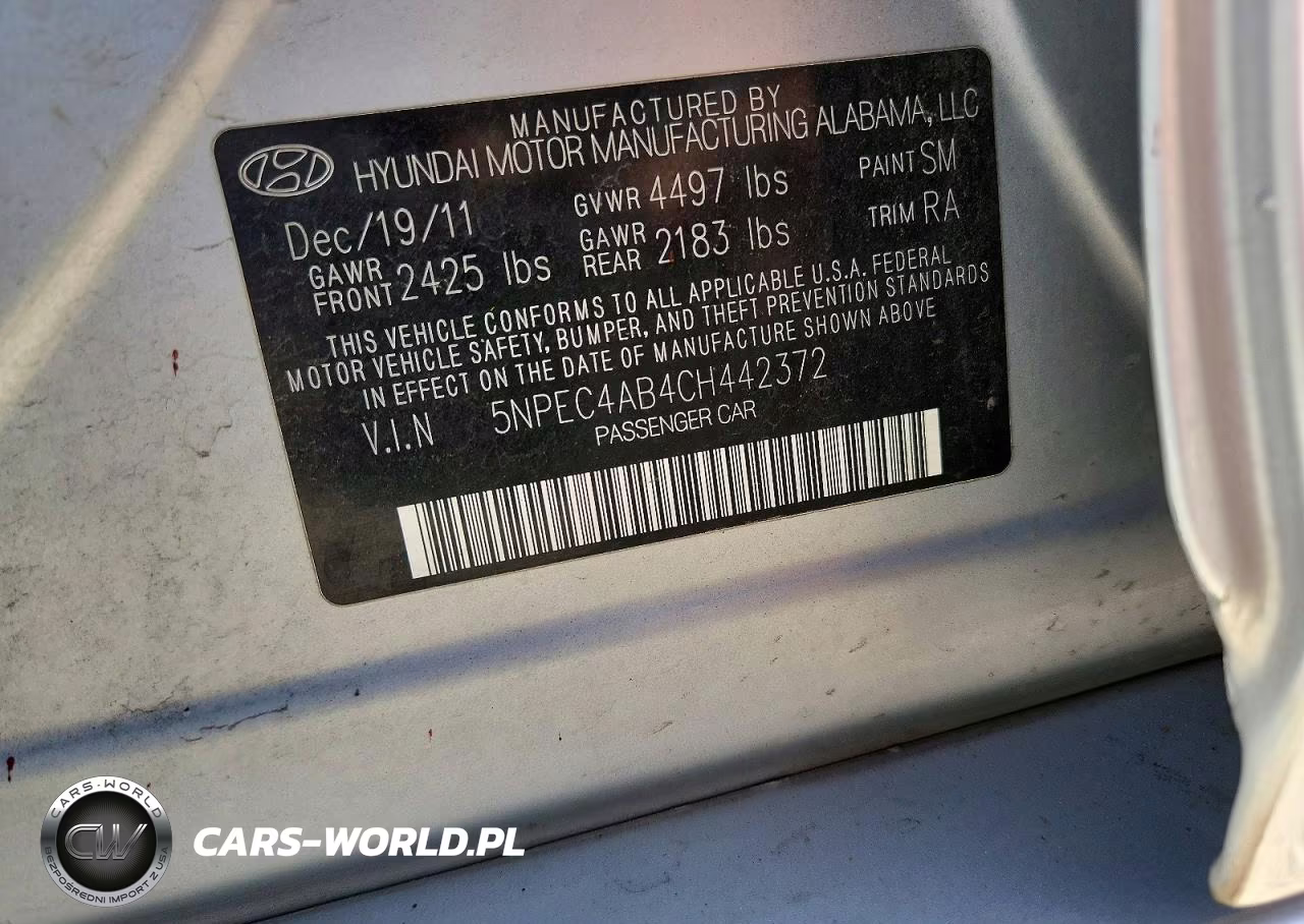 2012 Hyundai Sonata Se 2.0T VIN:5NPEC4AB4CH442372 - 12