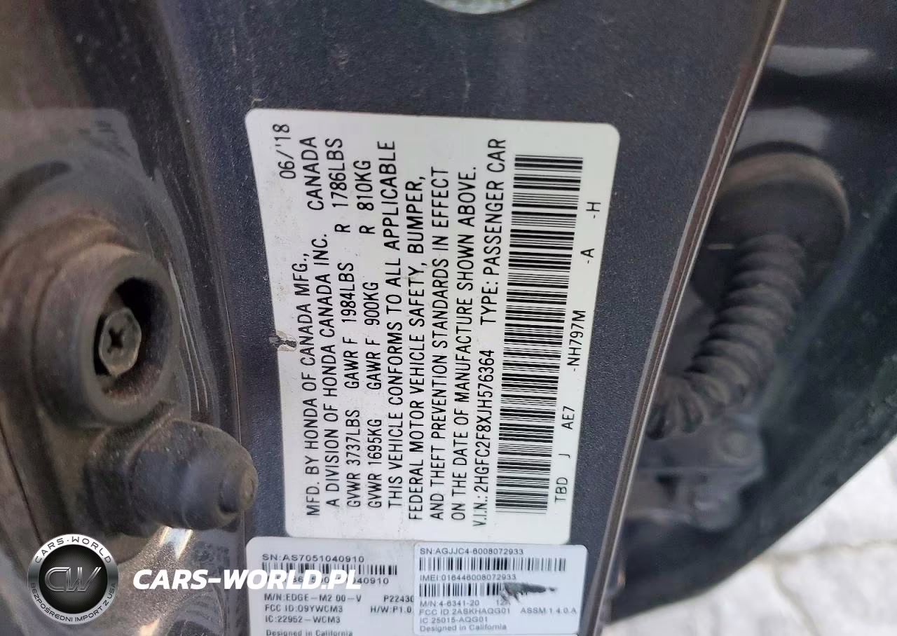 2018 Honda Civic Ex VIN:2HGFC2F8XJH576364 - 12