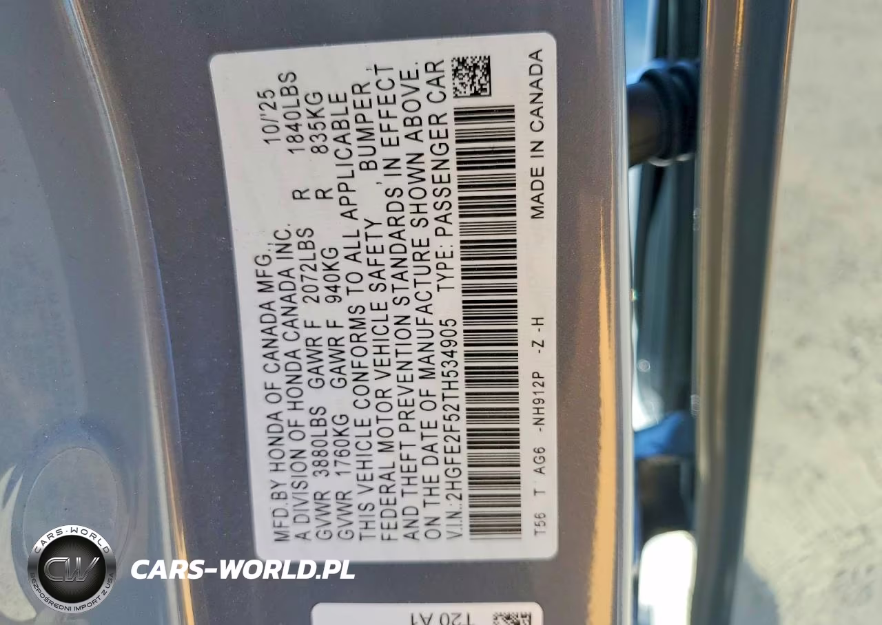 2026 Honda Civic Sport VIN:2HGFE2F52TH534905 - 12