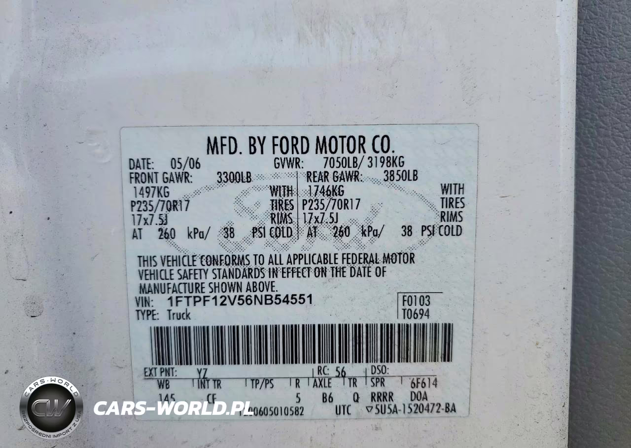 2006 Ford F150 VIN:1FTPF12V56NB54551 - 12