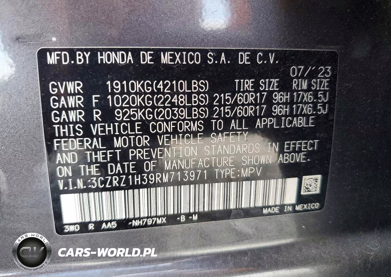 2024 Honda Hr-V Lx VIN:3CZRZ1H39RM713971 - 14