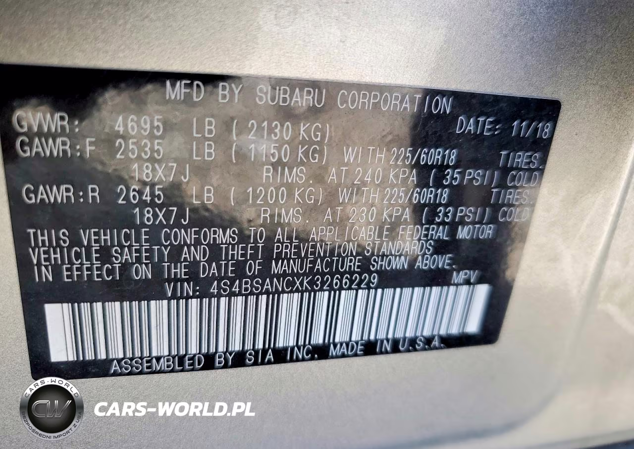 2019 Subaru Outback 2.5I Limited VIN:4S4BSANCXK3266229 - 13