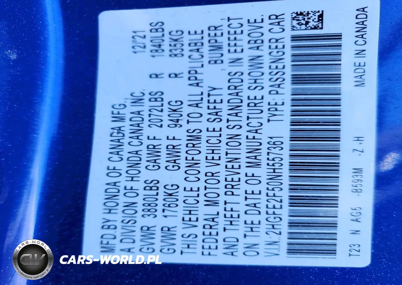 2022 Honda Civic Sport VIN:2HGFE2F50NH557361 - 13
