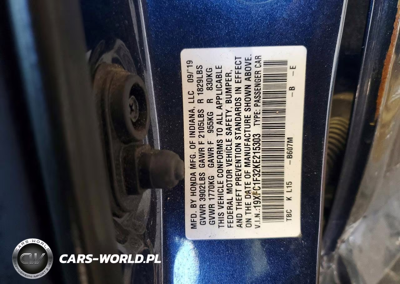 2019 Honda Civic Ex VIN:19XFC1F32KE215303 - 12