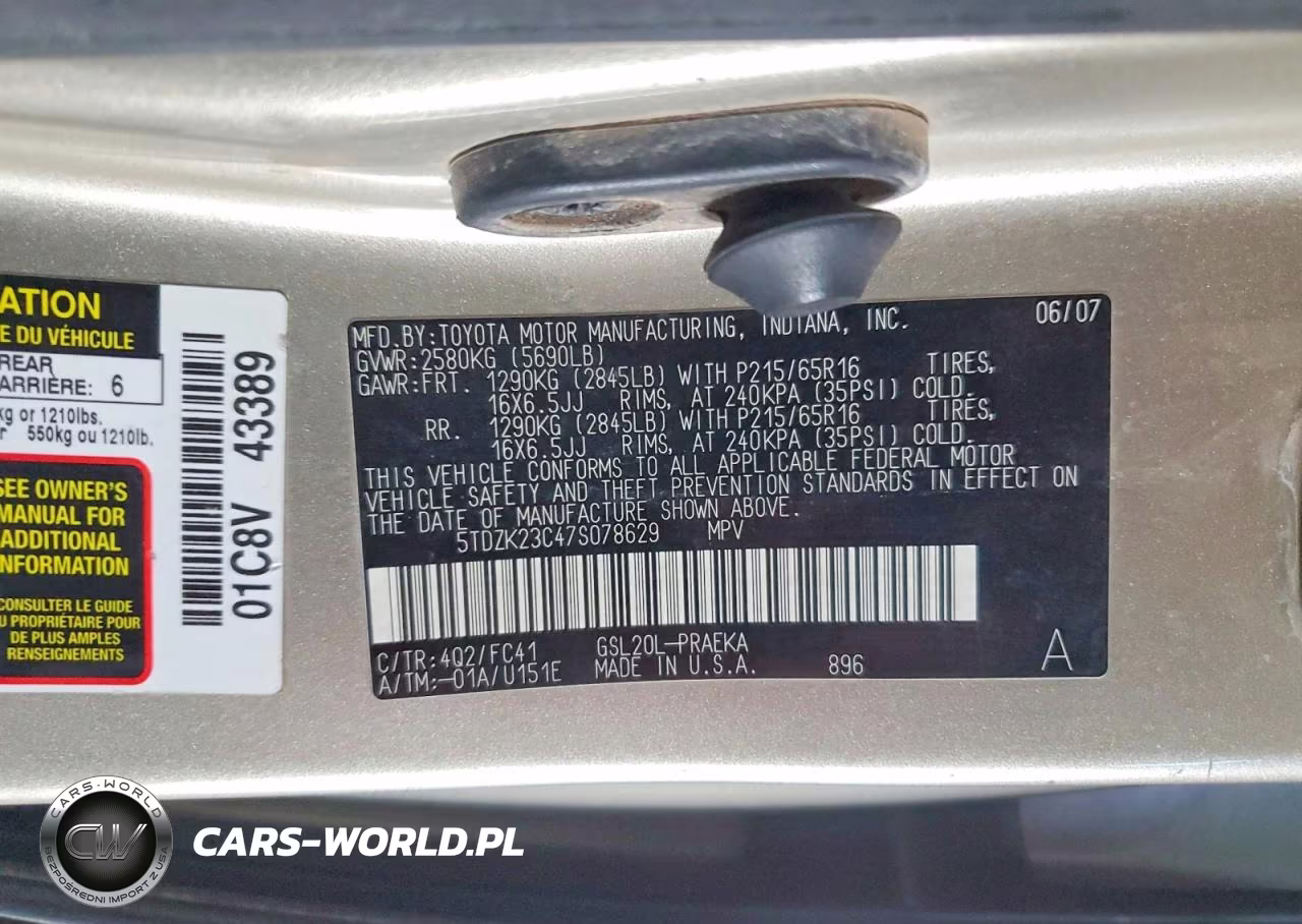 2007 Toyota Sienna Le 8-Passenger VIN:5TDZK23C47S078629 - 13