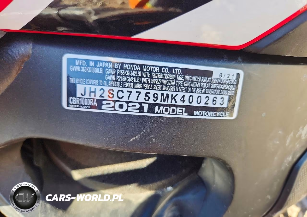 2021 Honda Cbr1000 Ra VIN:JH2SC7759MK400263 - 10