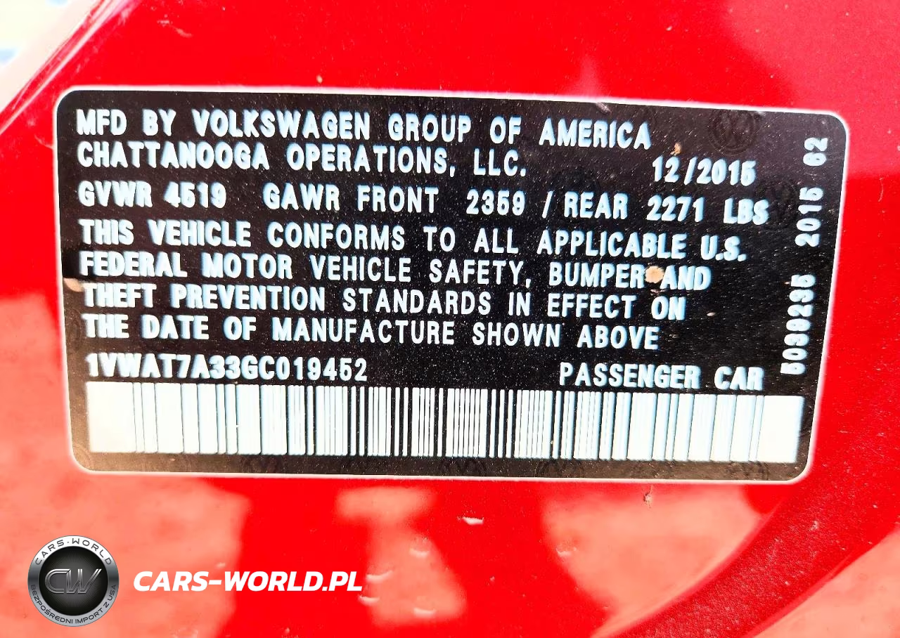 2016 Volkswagen Passat S VIN:1VWAT7A33GC019452 - 13