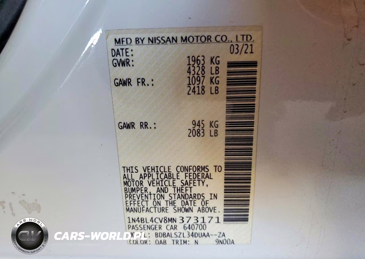 2021 Nissan Altima 2.5 Sr VIN:1N4BL4CV8MN373171 - 12