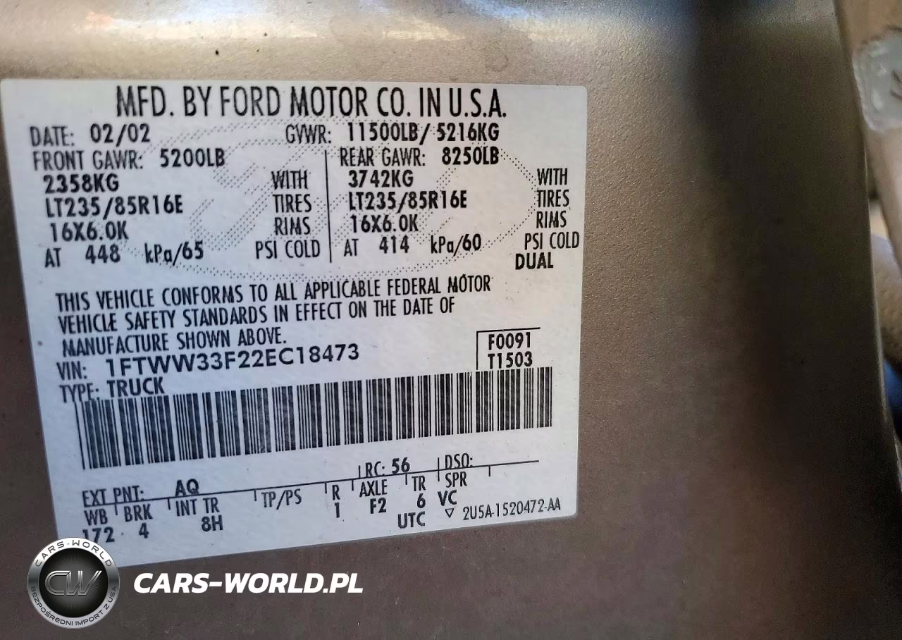 2002 Ford F350 Super Duty VIN:1FTWW33F22EC18473 - 12