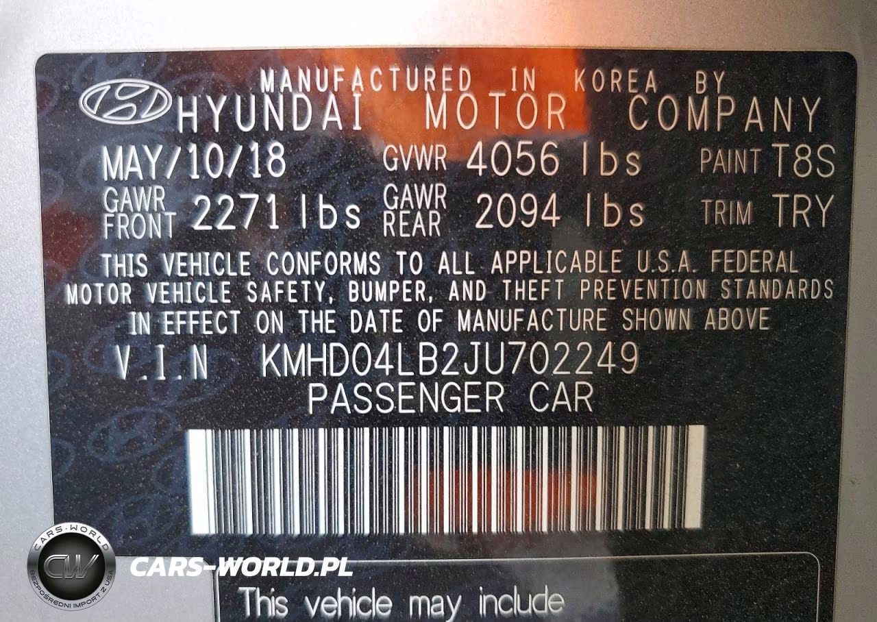 2018 Hyundai Elantra Sport VIN:KMHD04LB2JU702249 - 12