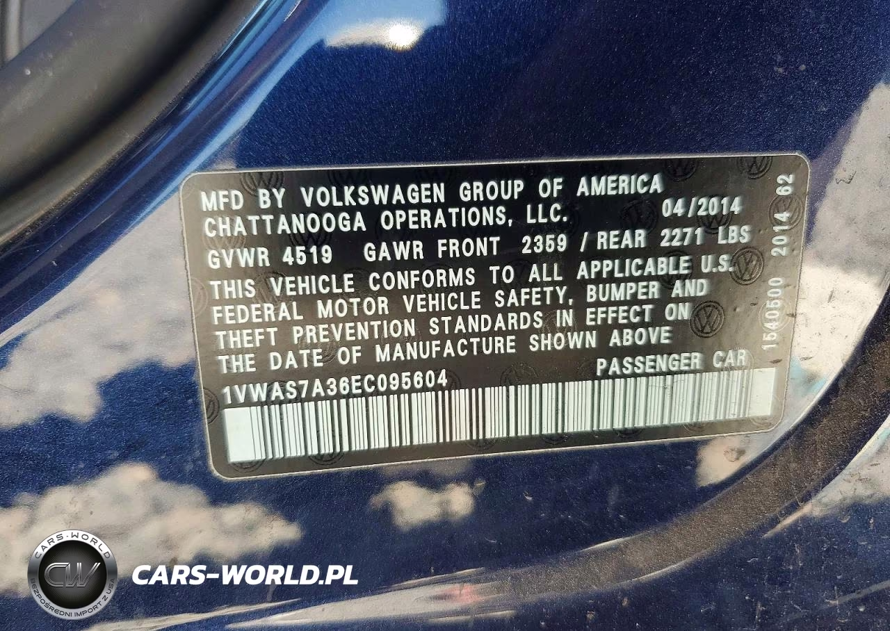 2014 Volkswagen Passat S VIN:1VWAS7A36EC095604 - 12