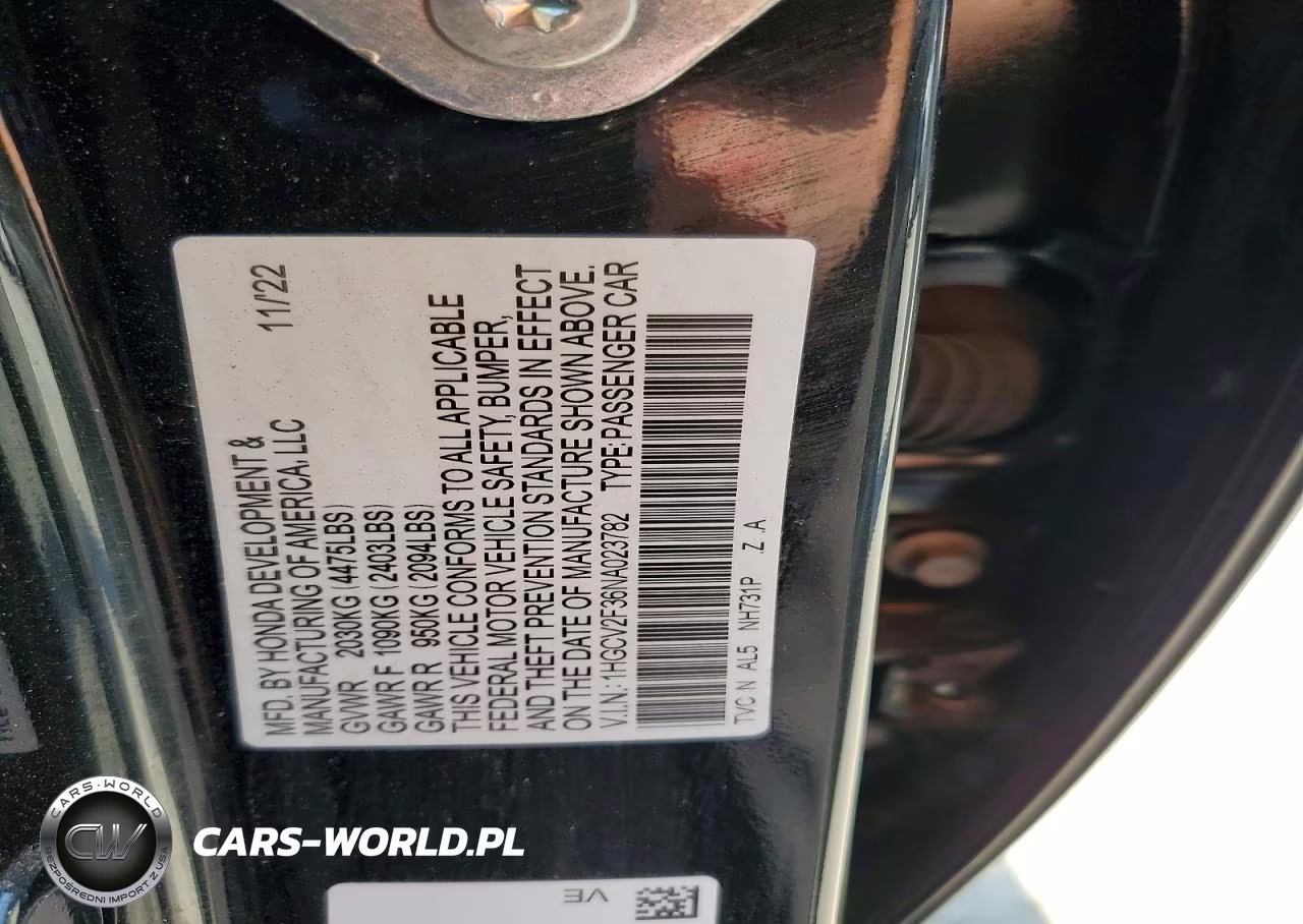 2022 Honda Accord Sport VIN:1HGCV2F36NA023782 - 12