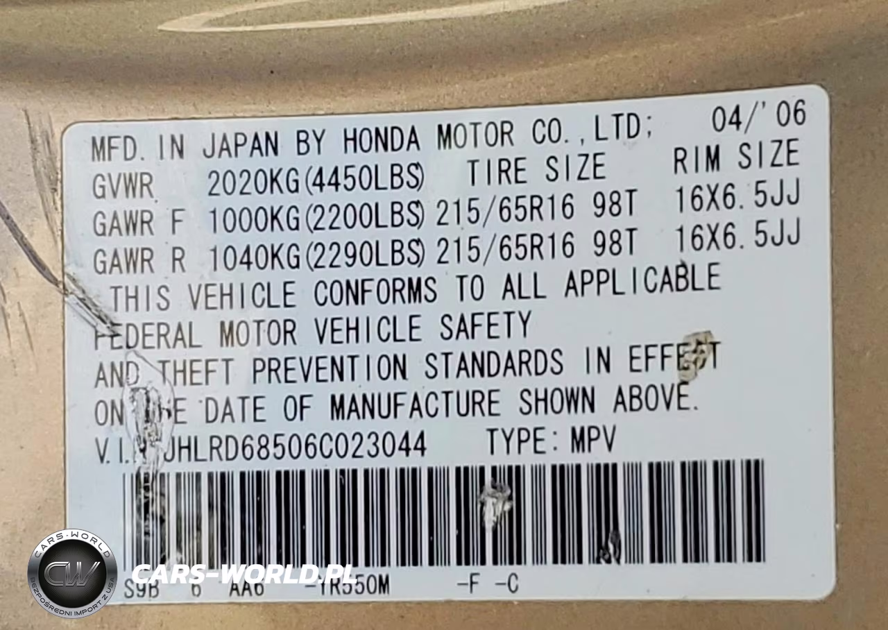 2006 Honda Cr-V Lx VIN:JHLRD68506C023044 - 13