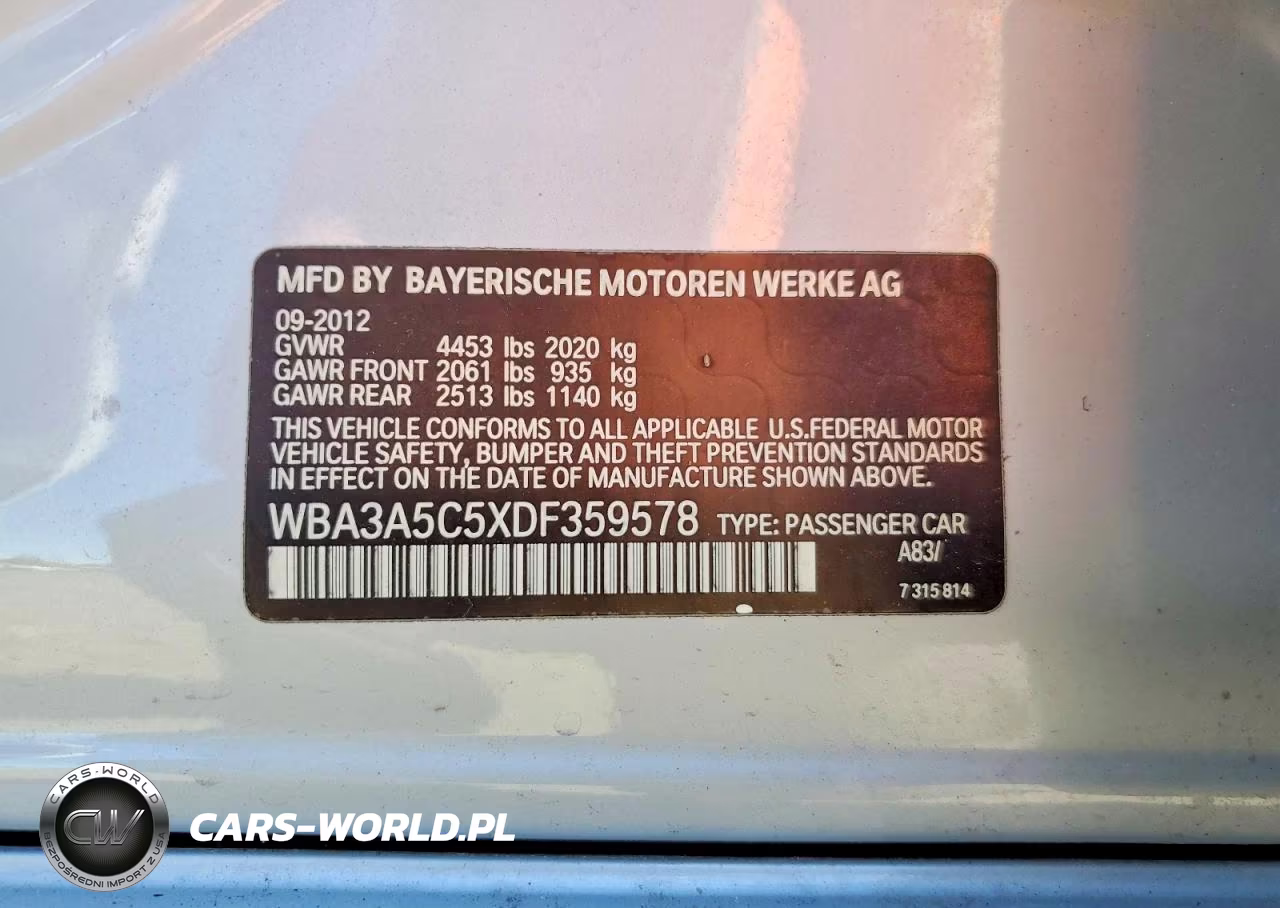 2013 BMW 3 Series VIN:WBA3A5C5XDF359578 - 12