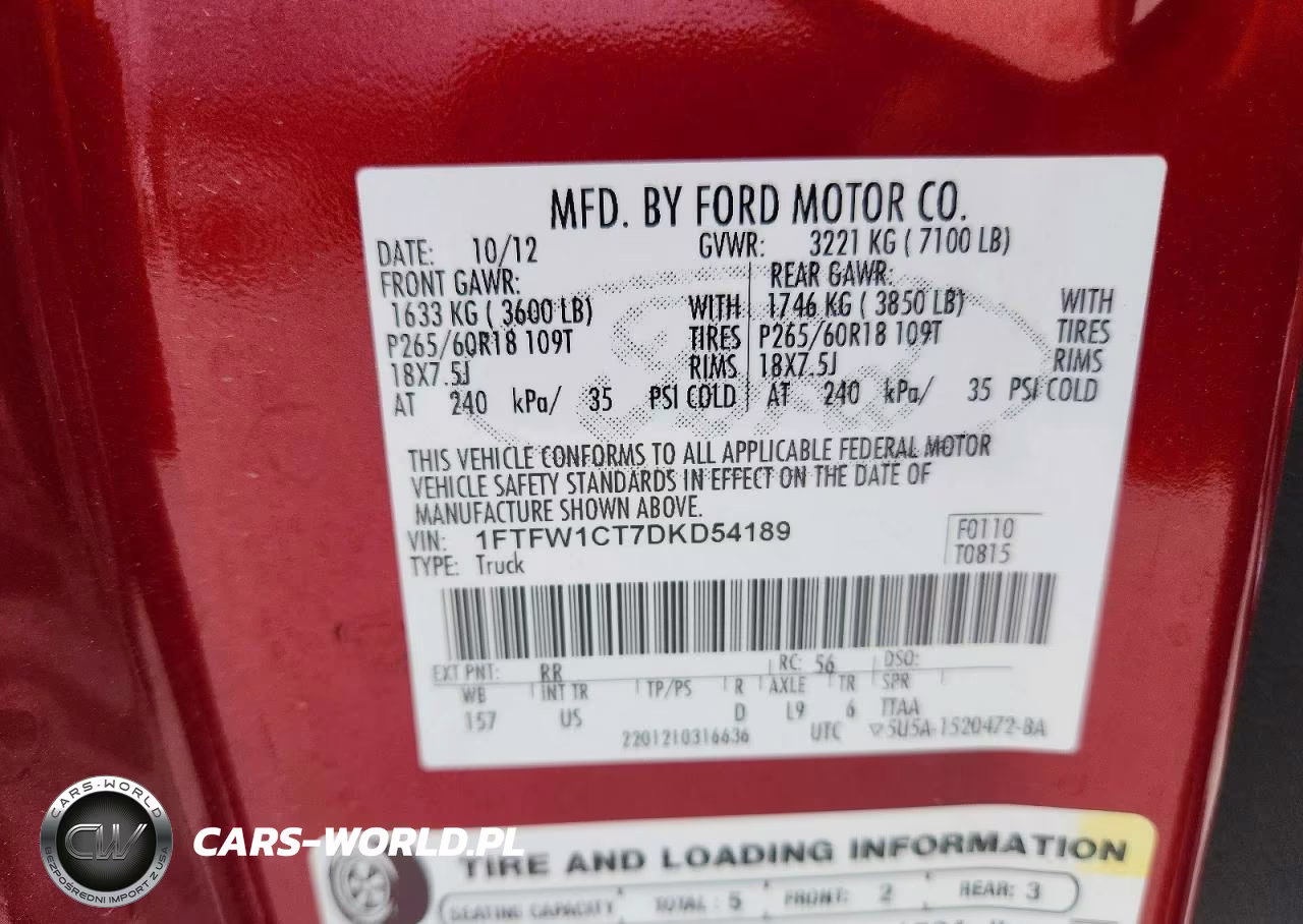 2013 Ford F150 Supercrew VIN:1FTFW1CT7DKD54189 - 13