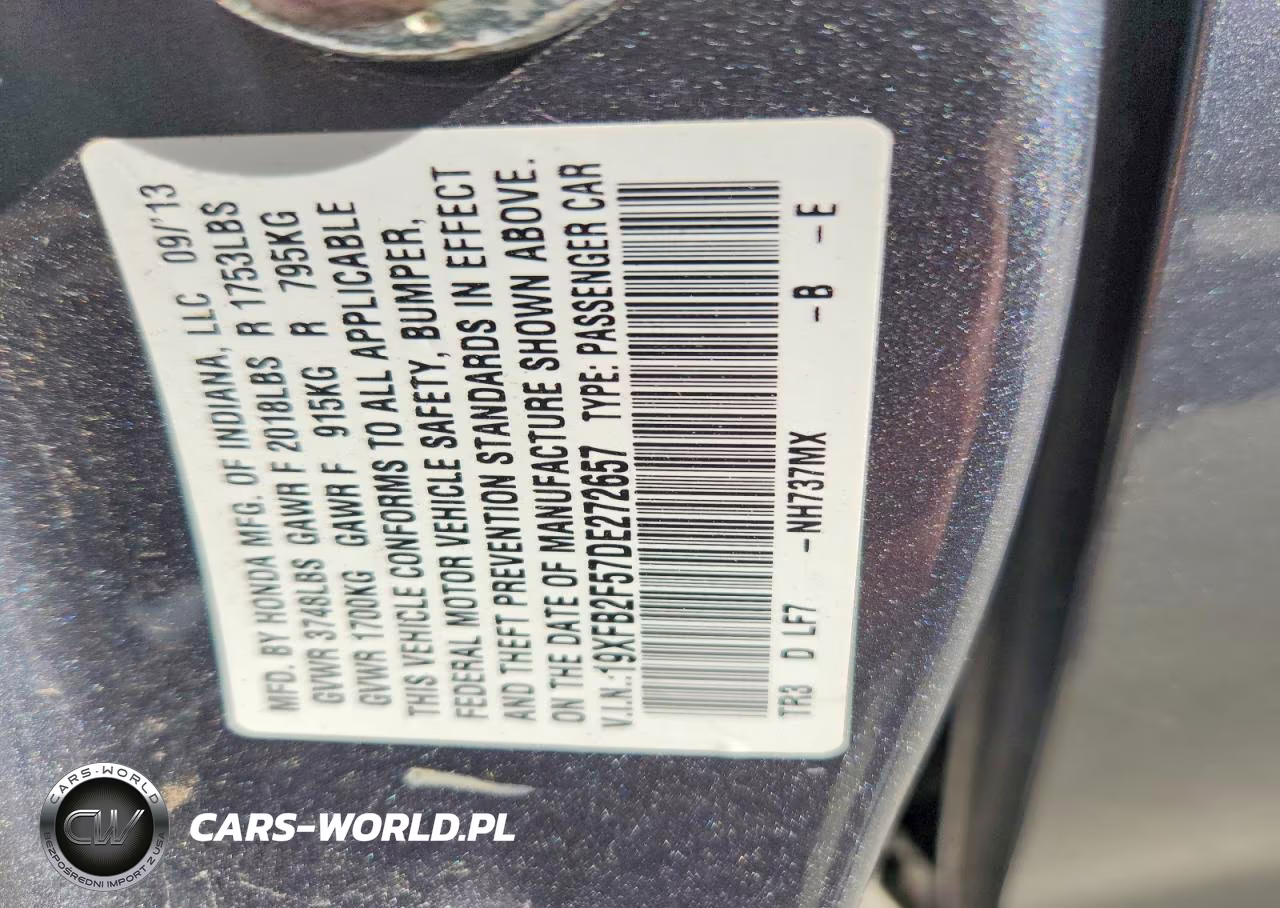 2013 Honda Civic Lx VIN:19XFB2F57DE272657 - 13