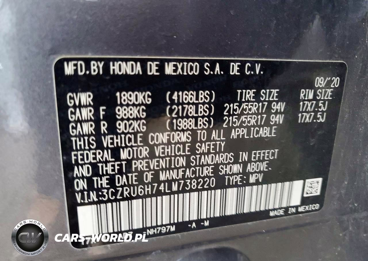 2020 Honda Hr-V Exl VIN:3CZRU6H74LM738220 - 14