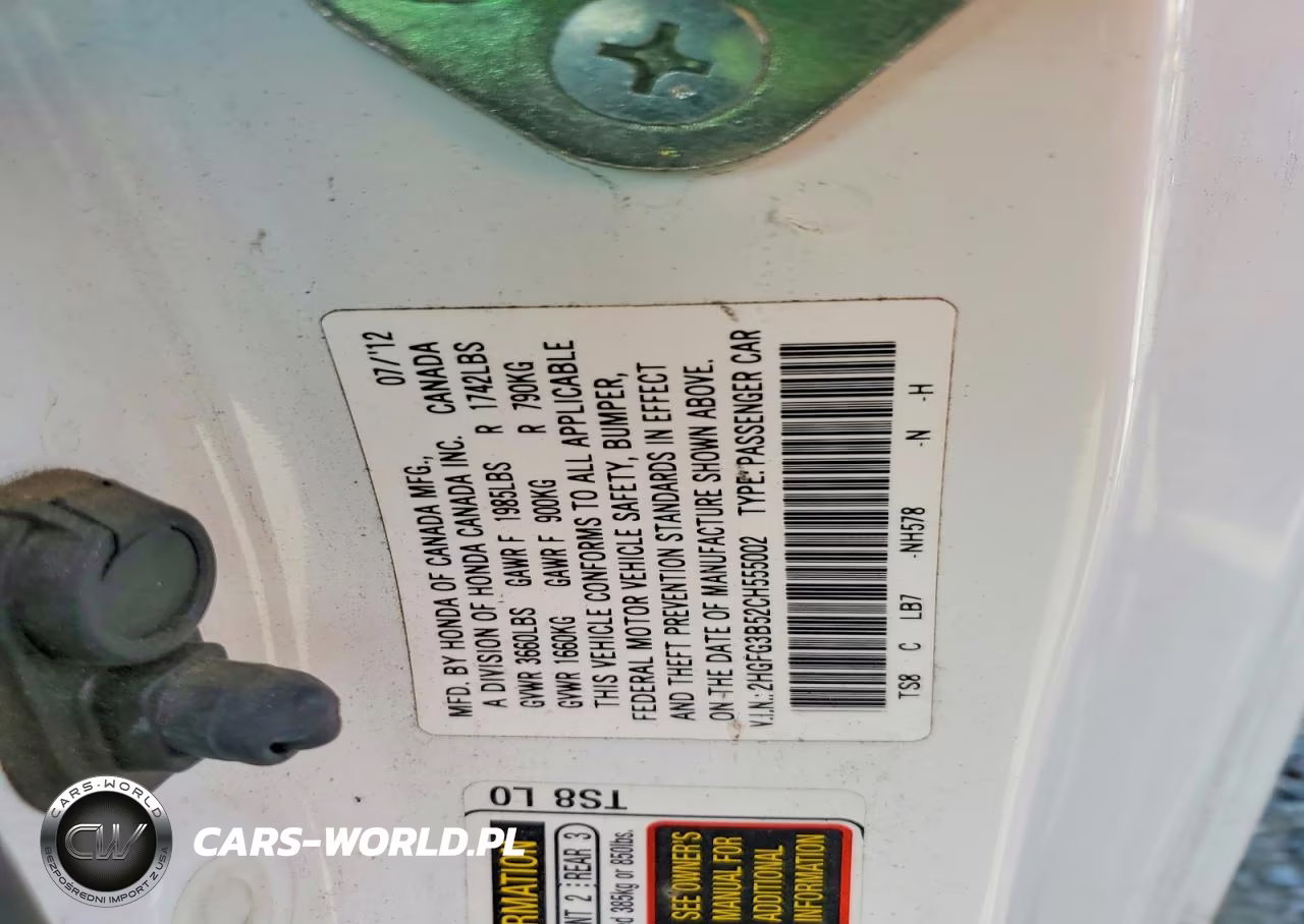 2012 Honda Civic Lx VIN:2HGFG3B52CH555002 - 12
