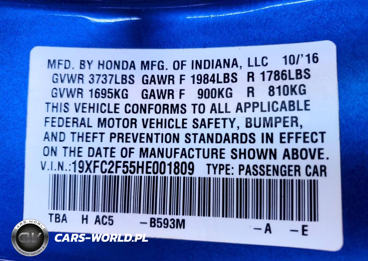 2017 Honda Civic Lx VIN:19XFC2F55HE001809 - 13